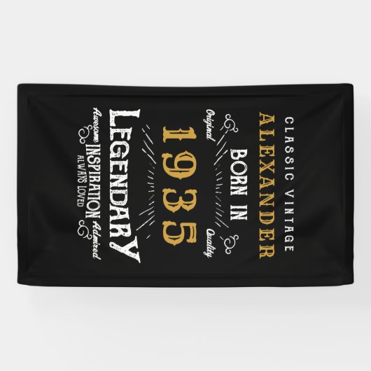 90パーソナライズされた誕生日1935生まれヴィンテージ黒 横断幕 (横)