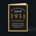 90パーソナライズされたth誕生日1931黒金ゴールドシック カード<br><div class="desc">1931年に特別な人々のための90歳の誕生日の黒と金ゴールドのバースデー生まれタカード。提供さカスタマイズれたテンプレートを使用してフロントへの文字と誕生日カードのインテリアを容易に行う。グリーティングカードの設定標準範囲の一部。</div>