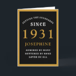 90パーソナライズされたth誕生日1931黒金ゴールドシック カード<br><div class="desc">1931年に特別な人々のための90歳の誕生日の黒と金ゴールドのバースデー生まれタカード。提供さカスタマイズれたテンプレートを使用してフロントへの文字と誕生日カードのインテリアを容易に行う。グリーティングカードの設定標準範囲の一部。</div>