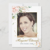 90フローラバラピンク金ゴールドエレガントフォト誕生日 招待状 (裏面)