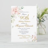 90フローラバラブルー金ゴールドエレガントフォト誕生日 招待状 (スタンド正面)