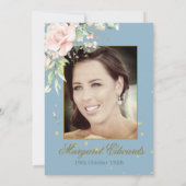 90フローラバラ金ゴールドブルーエレガントフォト誕生日 招待状 (裏面)