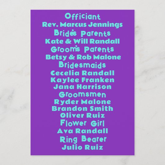 90代の紫オンティール（緑がかった色）結婚ズ プログラム (裏面)