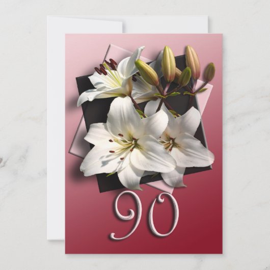 90回目の誕生日パーティーの招待 – 白百合 招待状 (正面)