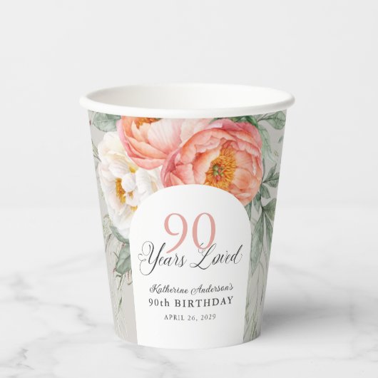 90年の愛しフェミニンたフローラ90誕生日 紙コップ (正面)