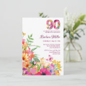 90年の花 – 水彩90誕生日 招待状 (スタンド正面)