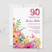 90年の花 – 水彩90誕生日 招待状 (正面)