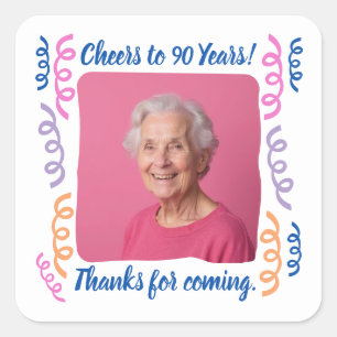 90年カスタム間の写真応援誕生日ストリーマー スクエアシール