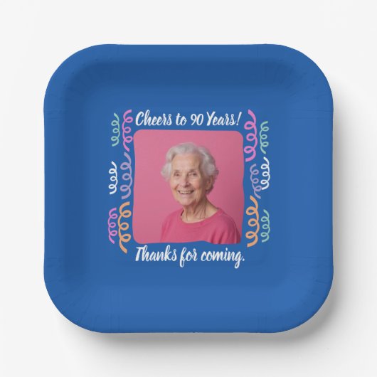 90年カスタム間の写真応援誕生日ストリーマー ペーパープレート (正面)