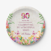 90年フラワーズ90誕生日リネンパーティー ペーパープレート (正面)