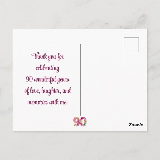 90年フラワーバタフライ90誕生日ありがとう ポストカード (裏面)