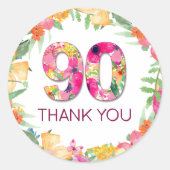 90年フラワーバタフライ90誕生日ありがとう ラウンドシール (正面)