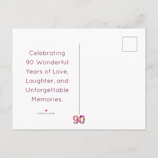 90年フラワーバタフライ90誕生日ありがとう 案内ポストカード (裏面)