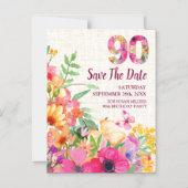90年フローラリネン90誕生日日付を保存 マグネット招待状 (正面)