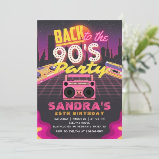 90年代と80年代のアイディア誕生日パーティーの招待状 招待状 (スタンド正面)