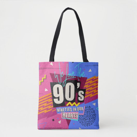 90年代と80年代のポスター。私たちは90年代が大好きです。レトロスタイル トートバッグ (正面)