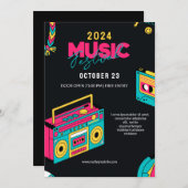 90年代に戻る、レトロ音楽フェスティバルパーティー 招待状 (正面/裏面)