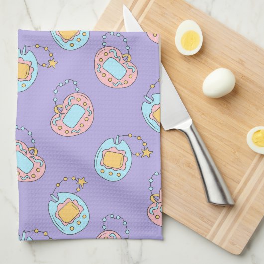 90年代に戻る – Y2Kカラフルたまごっち玩具 キッチンタオル (四つ折り)