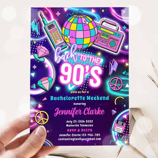 90年代に舞い戻る ネオン ディスコ バチェロレッテ ウィークエンド 招待状