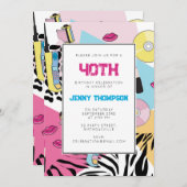 90年代のカラフルレトロ1990年代の誕生日パーティー90年代 招待状 (正面/裏面)