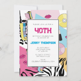 90年代のカラフルレトロ1990年代の誕生日パーティー90年代 招待状