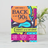 90年代のグラフィティカラフルバースデーパーティーに戻る 招待状 (スタンド正面)