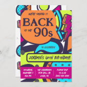 90年代のグラフィティカラフルバースデーパーティーに戻る 招待状 (正面/裏面)