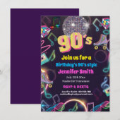 90年代のネオンディスコスタイル レトロスタイル 招待状 (正面/裏面)