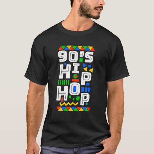 90年代のヒップホップレトロ模様 Tシャツ (正面)