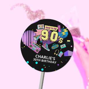 90年代のレトロネオン30歳の誕生日に戻る ラウンドシール