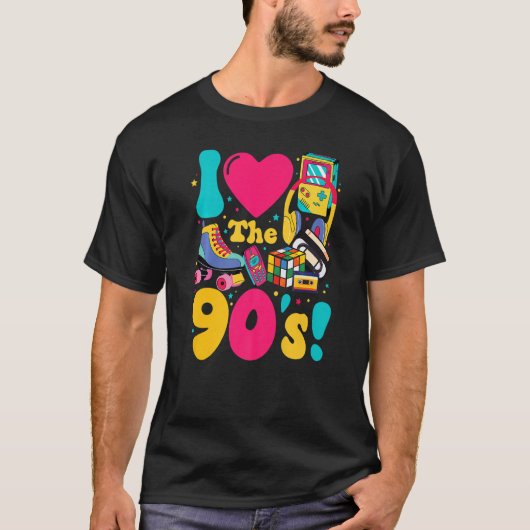 90年代のレトロパーティー90の衣装Wが大好男性へ Tシャツ (正面)