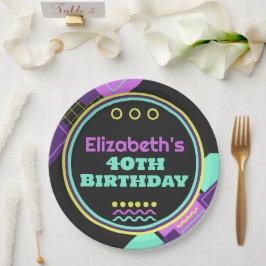 90年代のレトロ誕生日に戻る ペーパープレート