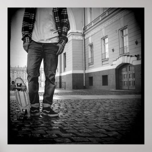 90年代の古いスクールブラック&ホワイトのスケートボードポスター ポスター (正面)