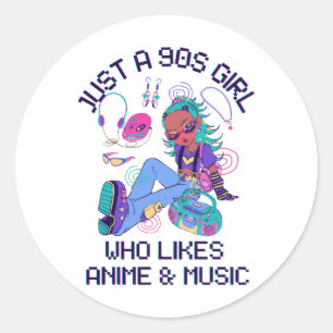 90年代の女の子、音楽好き ラウンドシール