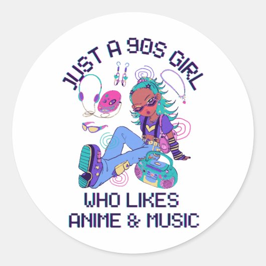 90年代の女の子、音楽好き ラウンドシール (正面)