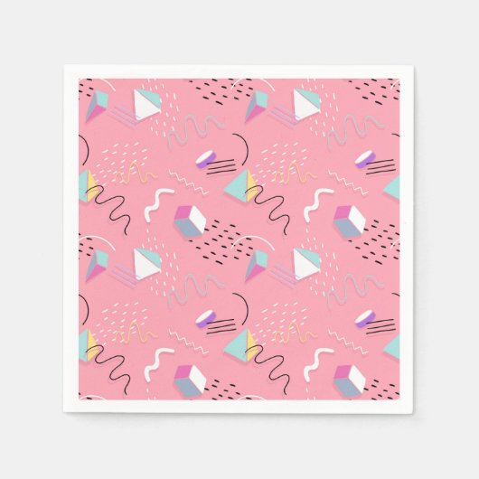 90年代の幾何学模様と正方形 スタンダードカクテルナプキン (正面)