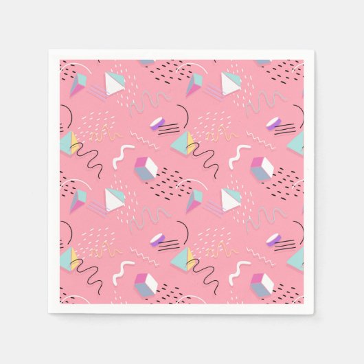 90年代の幾何学模様と正方形 スタンダードカクテルナプキン (正面)