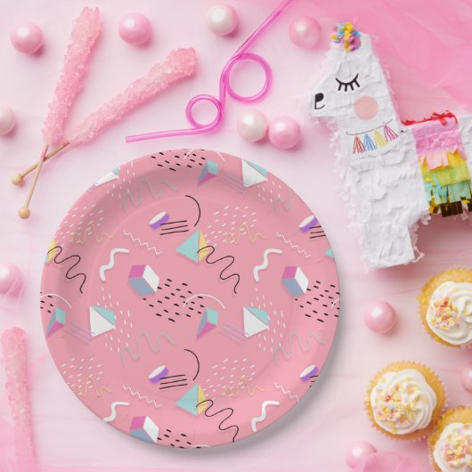 90年代の幾何学模様と正方形 ペーパープレート (パーティー)