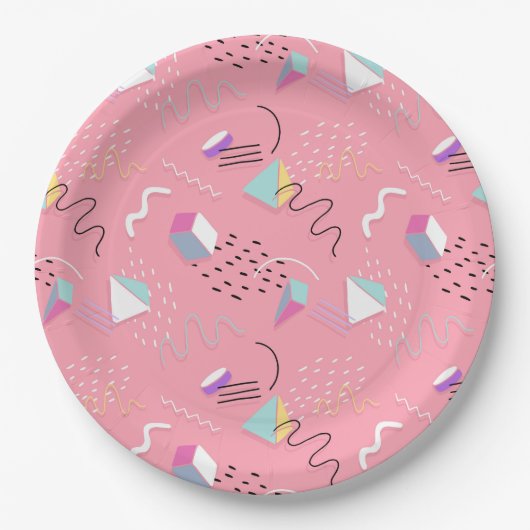 90年代の幾何学模様と正方形 ペーパープレート (正面)