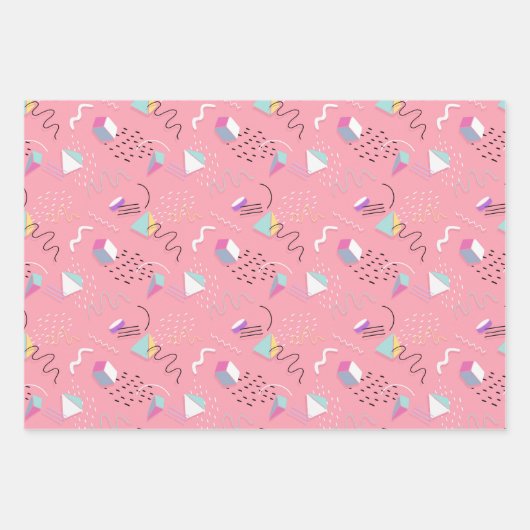 90年代の幾何学模様と正方形 ラッピングペーパーシート (正面3)