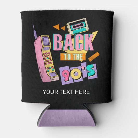 90年代の懐かしいピンクの黄色の黒の名前に戻る 缶クーラー (正面)