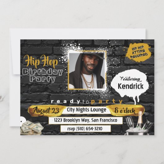 90年代の旧学校ヒップホップ誕生日写真 招待状 (裏面)