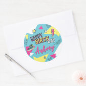 90年代の明るい色ポップ・アートのの誕生日パーティーに戻る ラウンドシール (封筒)