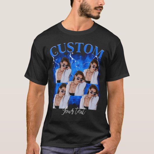 90年代の海賊盤風ラップスタイル オカスタムフォトTシャツ ヴィンテージ Tシャツ (正面)