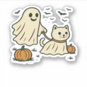 90年代の猫のかぼちゃのハロウィンフローラル・スプーキーシーズン シール (正面)