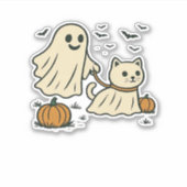 90年代の猫のパンプキンハロウィン フラワースプーキ シーズン シール (正面)