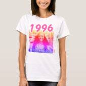 90年代の誕生日を祝うネオンカラーのピンクの写真Tシャツ Tシャツ (正面)