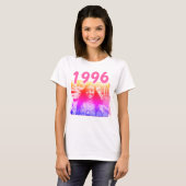 90年代の誕生日を祝うネオンカラーのピンクの写真Tシャツ Tシャツ (正面フル)