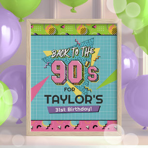 90年代の誕生日パーティーのサインに戻る ポスター