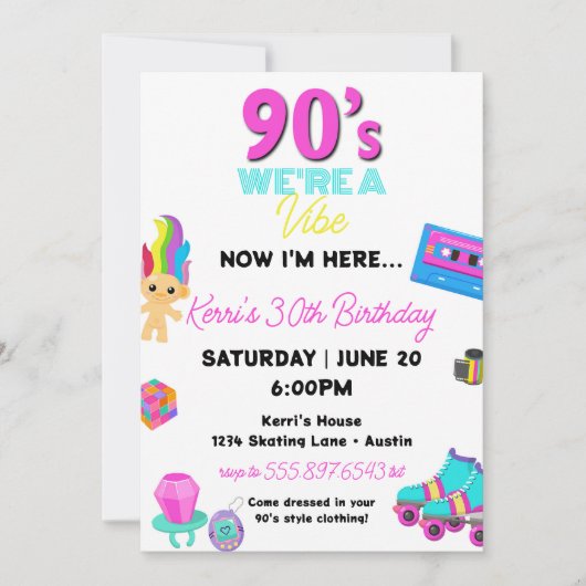 90年代の誕生日パーティー招待レトロ30歳の誕生日 招待状 (正面)